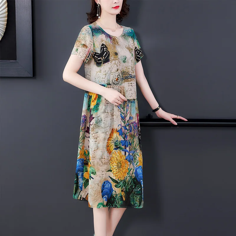 Женское шифоновое платье с цветочным рисунком тонкое свободное повседневное