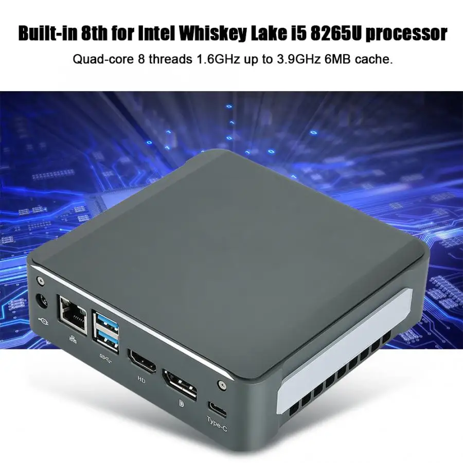 Четырехъядерный мини-ПК Встроенный для Intel Whiskey Lake i5 8265U cpu 4K DP двухдиапазонный wifi 8GB ram+ 128GB SSD(100-240 V