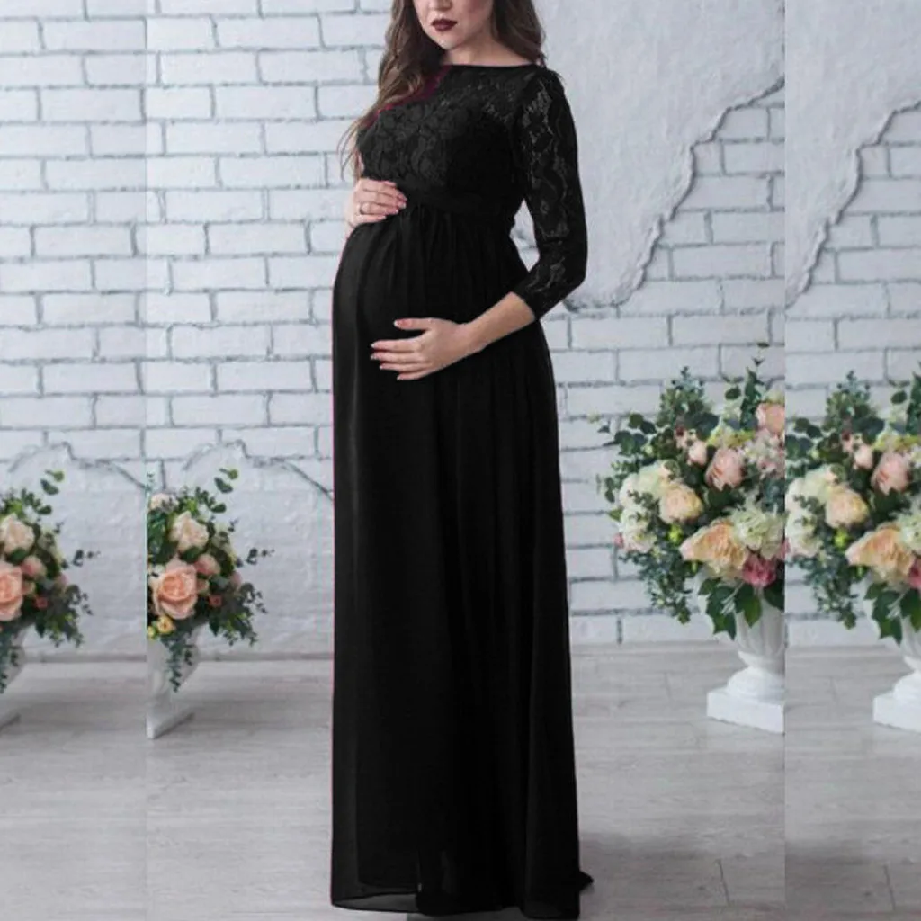 Женское платье для беременных с длинными рукавами, кружевное платье для фотосессии, длинное платье макси для беременных, модные платья для беременных