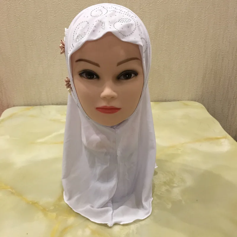 Исламский детский головной платок для девочек, головной убор, мусульманский хиджаб, внутренняя шапка, накидка, шаль, шарф, Рамадан, Амира, головной платок, полное покрытие, тюрбан, хиджаб - Цвет: White