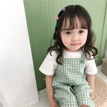 Комбинезоны для девочек; Новинка года; Летний Детский сарафан в клетку из чистого хлопка; брюки на лямках; брюки в клетку для девочек из Южной Кореи