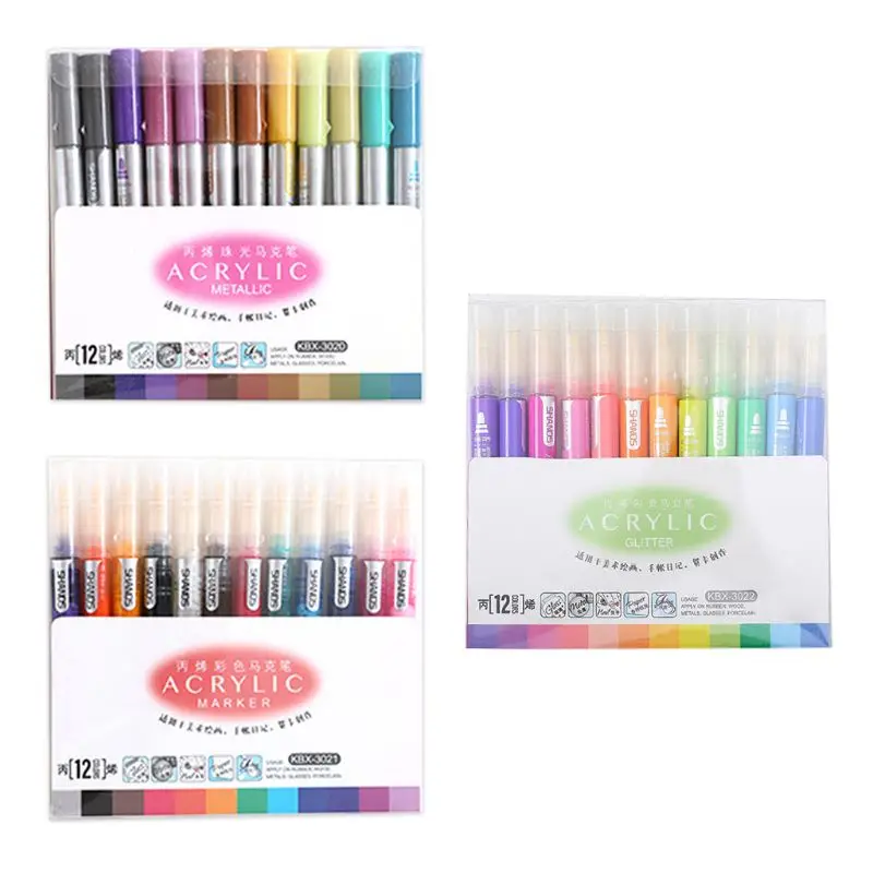 

12 Colors Acrylic Paint Marker Pen for Ceramic Rock Glass Porcelain Mug Painting