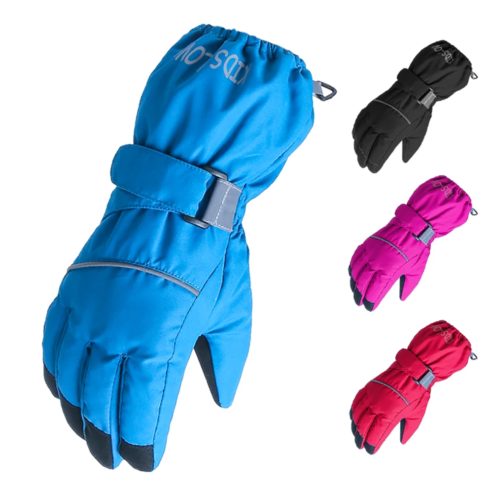 Snowboard Gloves Waterproof Winter Children Warm Kids Blue Black Baby Girls Boys Full-Finger