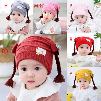 

Baby Girl Cartoon Braid Autumn Winter Warm Hat With Fake Braids Children Kids Casual Hat Toddler Baby Cap