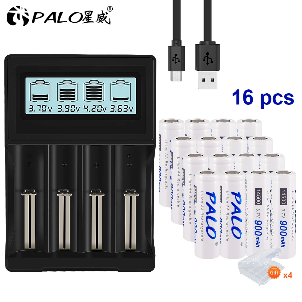 Palo 3,7 V 14500 литий-ионная аккумуляторная батарея+ 4 слота lcd USB умумное быстрое зарядное устройство для 3,7 V литиевая батарея 18650 16340 18500 22650 - Цвет: 16 battery 1 charger