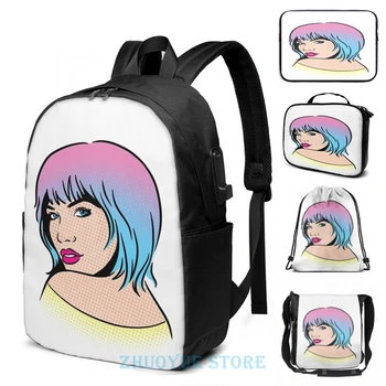 

Funny Graphic print POP ART Side B USB Charge Backpack men School bags Women bag Travel laptop bag