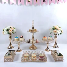 Золотой 3-9 шт Гальванизированный торт стенд набор Кекс Дисплей Стенд десерт Свадьба День Рождения Вечеринка десерт кекс тарелка стойка