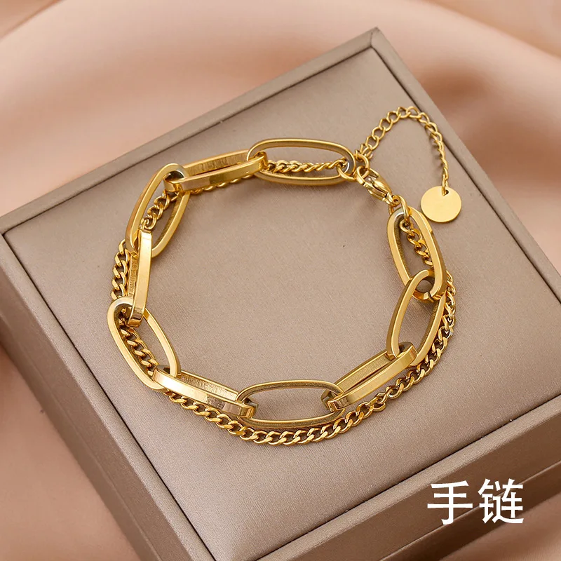 XIYANIKE 316L Stainless Steel Gold Color Thick Geometric Chain Bracelets Gift New For Women Men Fashion Party Jewelry