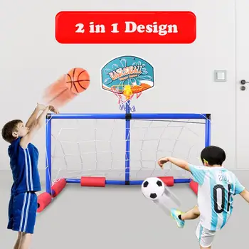 

2 In 1 Floating Water Polo Game Set Inflatable Basketball Hoop Soccer Goal Stand Sports For Kids Adults Indoor Outdoor Game Toys