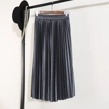 Новинка, бархатные юбки золотистого цвета с высокой талией, женские винтажные плиссированные юбки на осень и зиму, женские юбки трапециевидной формы