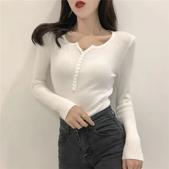 

Ladies Solid Color V-Neck Long Sleeve T-Shirt Slim Cotton Bottoming Shirt New