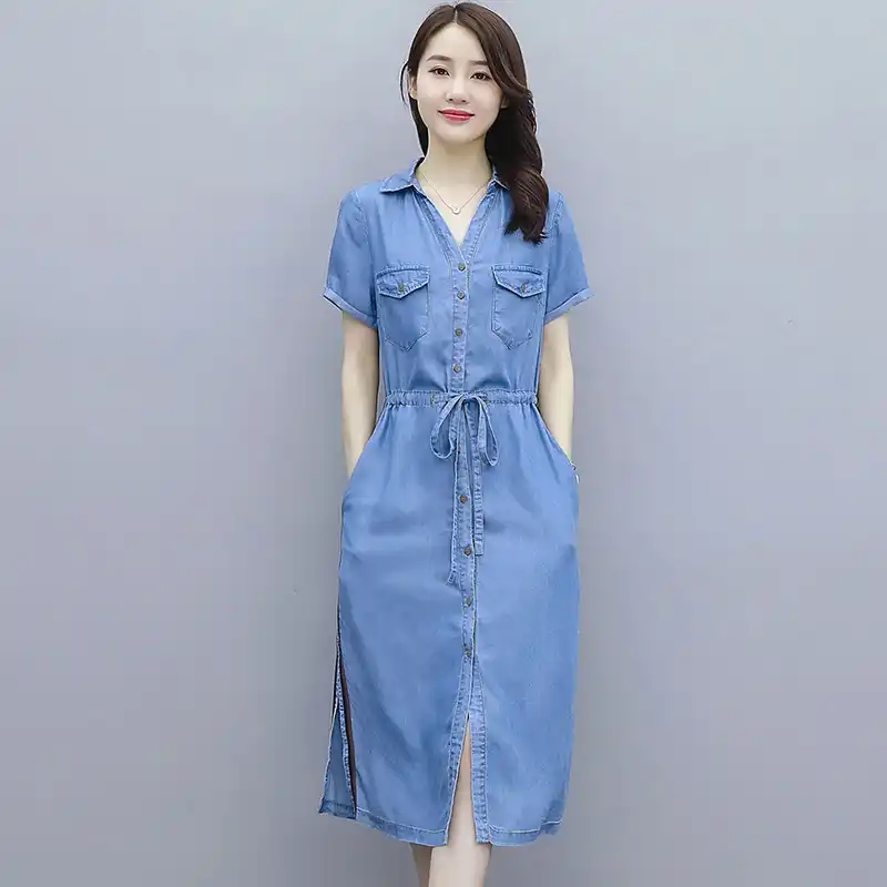 mid length denim dress