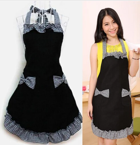 Bib Aprons Kitchen Bar Cleaning Dress Flirty Vintage Kitchen Womens Bowknot with Pocket Gift