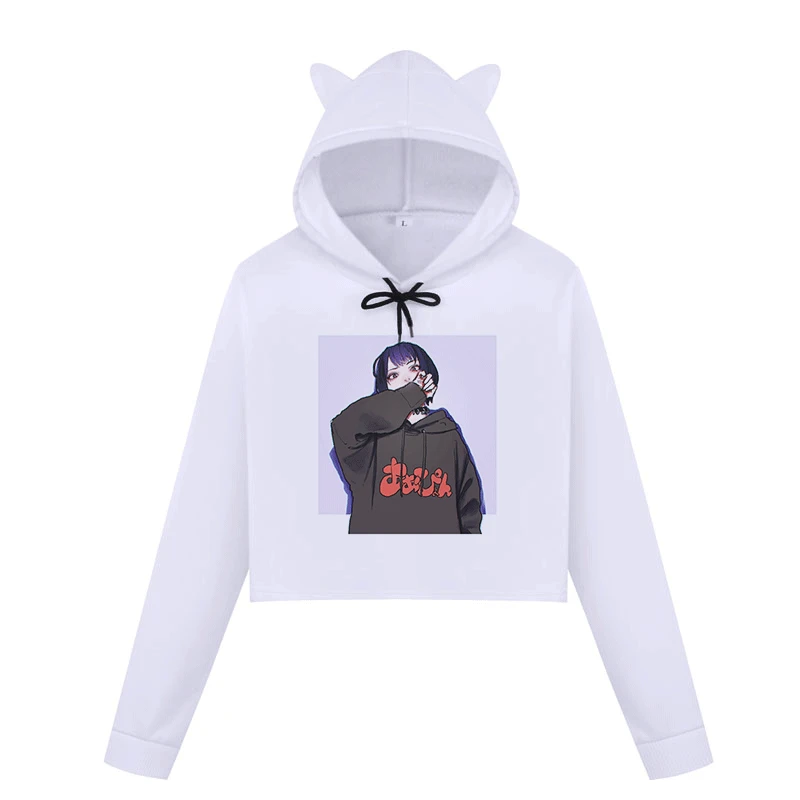 

Autumn Crop Top Women's Hoodies Sweatshirts Fashion Japanese Anime Girl Print Gothic Harajuku Hoodie Plus Size Kawaii Hoody Kpop