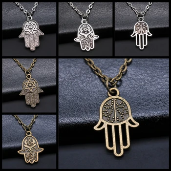 

New Good Luck Protection Turkish Hamsa Hand Symbol Fatima Hand Pendant Metal Chain Necklace Women Men Lucky Amulet