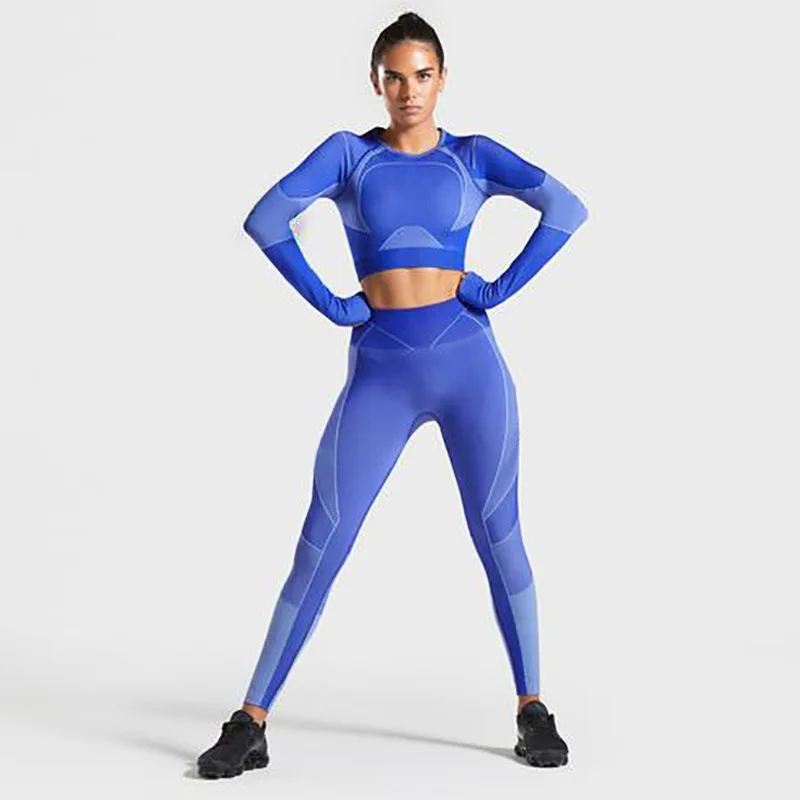 Hollow Out Yoga Suit 2 Piece Sports Shirts Crop Top Seamless Leggings Sport Set Gym Clothes Fitness Tracksuit Workout Set Femme
