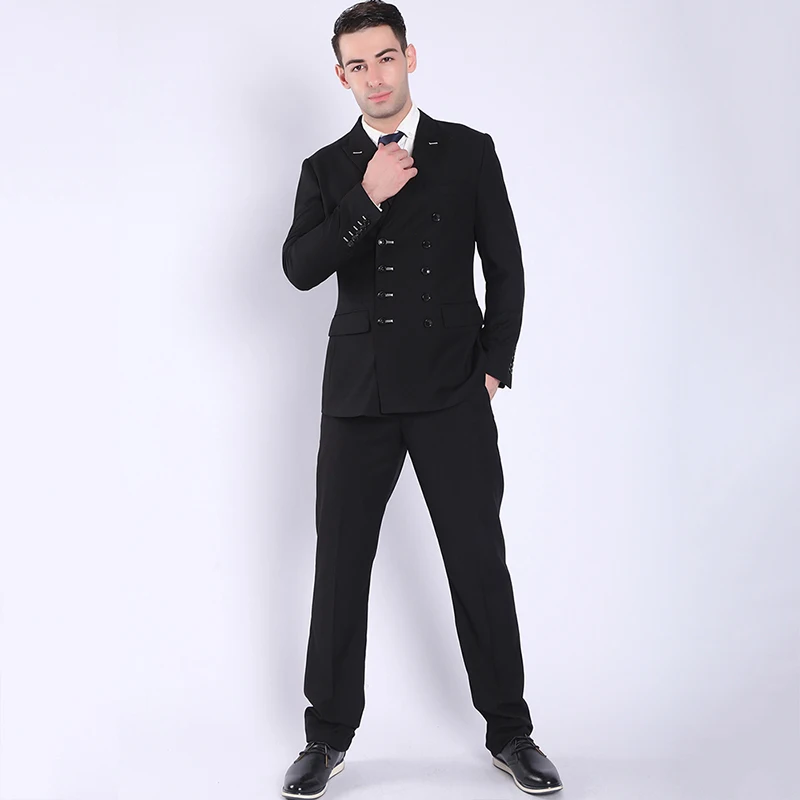 Shenrun Модные мужские костюмы черный темно-синий двубортный костюм куртка штаны похудания форма повседневные блейзеры деловые вечерние костюмы