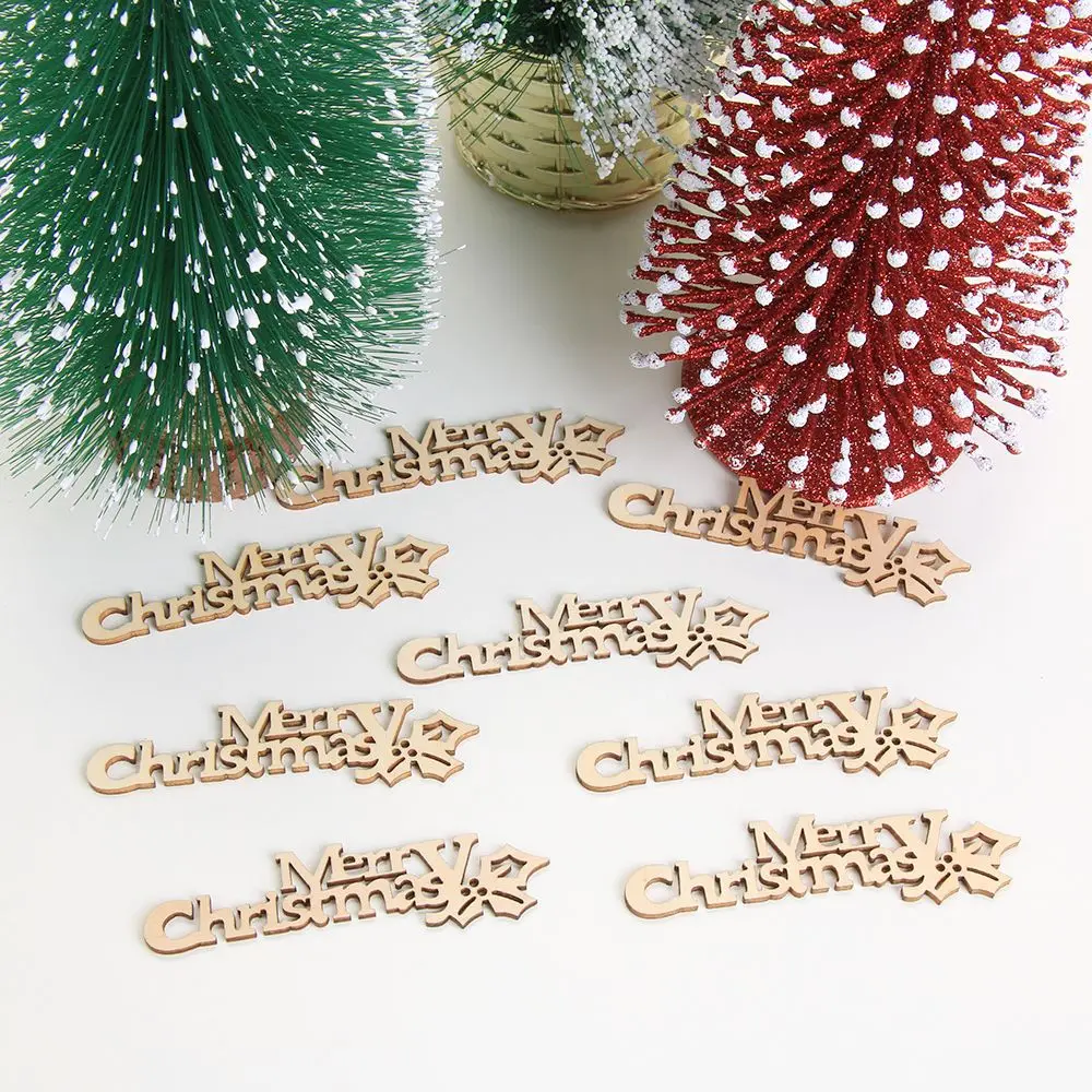 10Pcs Merry Christmas Letter Laser Cut Wood Slice Xmas Tree Party Ornaments Hot 