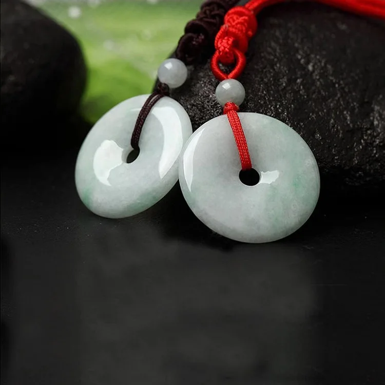 

1 Pair Natural Emerald Safety buckle jade Pendant Beads Necklace Charm Jewellery Fashion Hand-Carved Man Woman Luck Amulet