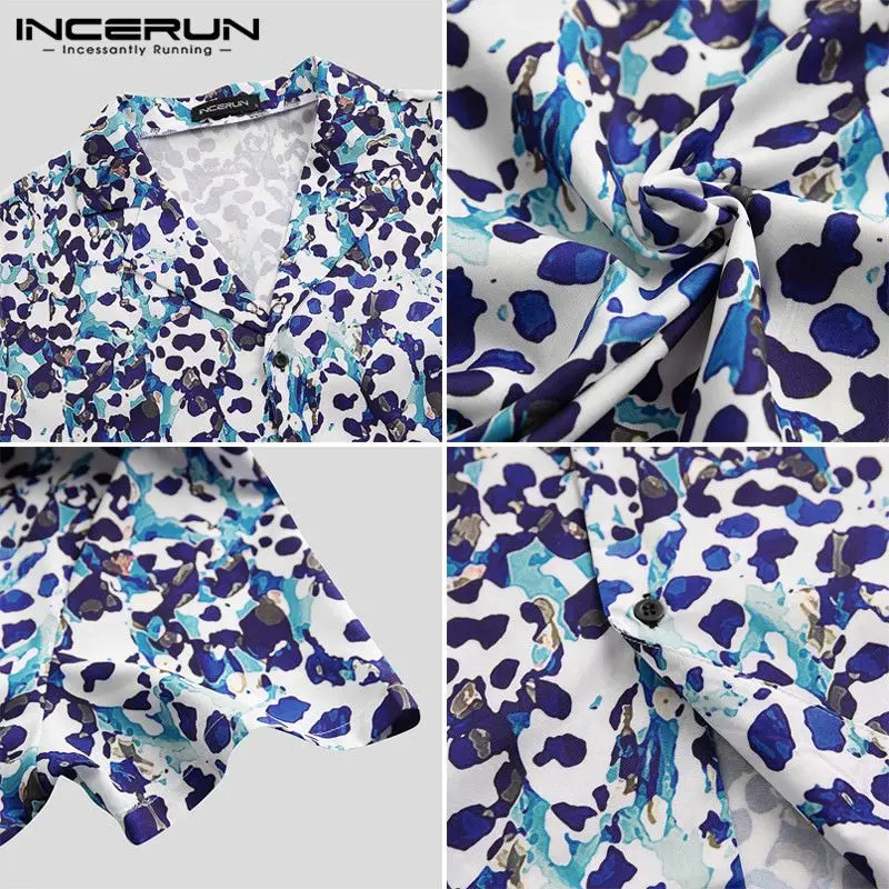 INCERUN, модная мужская рубашка с принтом, короткий рукав, лацканы, уличная одежда, Пляжная, дышащая, повседневная, гавайская рубашка для мужчин, Camisa Masculina