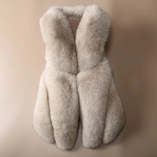 khaki OFTBUY натуральный мех лисы жилет тонкий женский зимняя безрукавка v-образный вырез натуральный мех пальто толстая теплая уличная верхняя одежда Новинка - Цвет: khaki