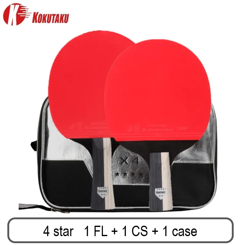 KOKUTAKU Professional Carbon Ping Pong Paddle Set with Premium Rubber and Carry Bag