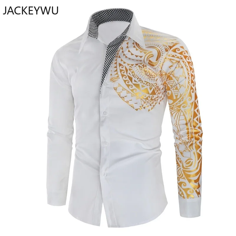 Брендовая рубашка с принтом для мужчин, осенняя Модная Повседневная рубашка с длинным рукавом и принтом дракона в стиле хип-хоп, уличная одежда Camisa Masculina