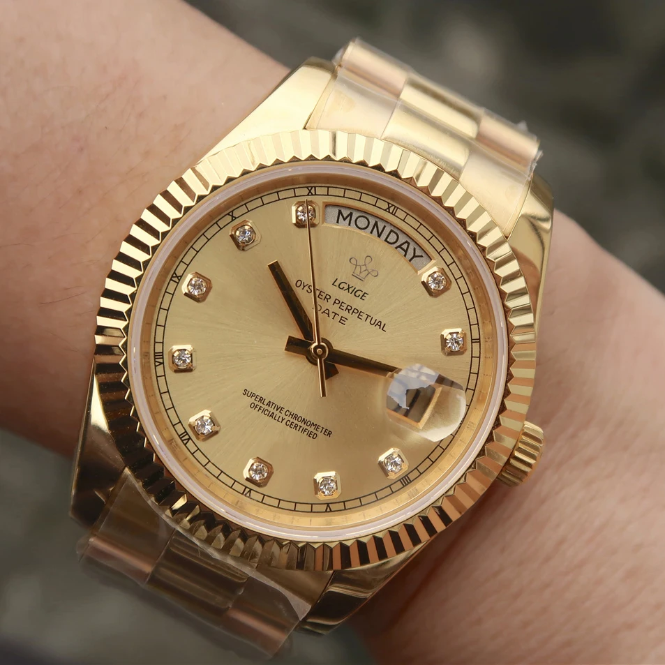 

Lgxige Gold Men Watch top brand luxury watch-men business Date full Stainless Steel wrist watch 2019 men clock relogio masculino