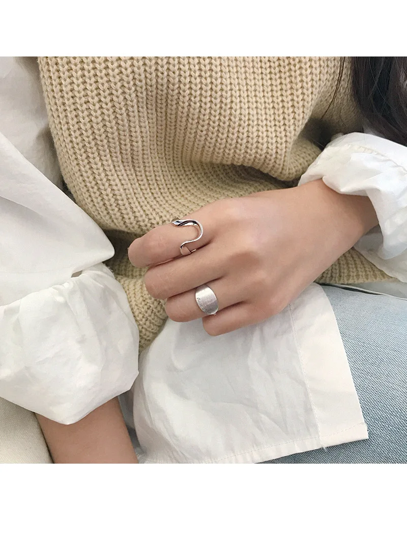 F.I.N.S корейское кольцо из стерлингового серебра S925, геометрическое овальное кольцо с английскими буквами, матовое серебряное кольцо на палец