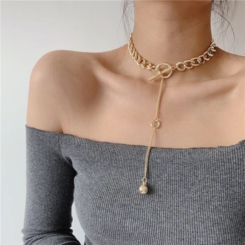 

AOMU Hip Hop Punk Curb Cuban Thick Choker for Women Fashion OT Necklace Statement Vintage Metal Collar Necklace Jewelry Gift