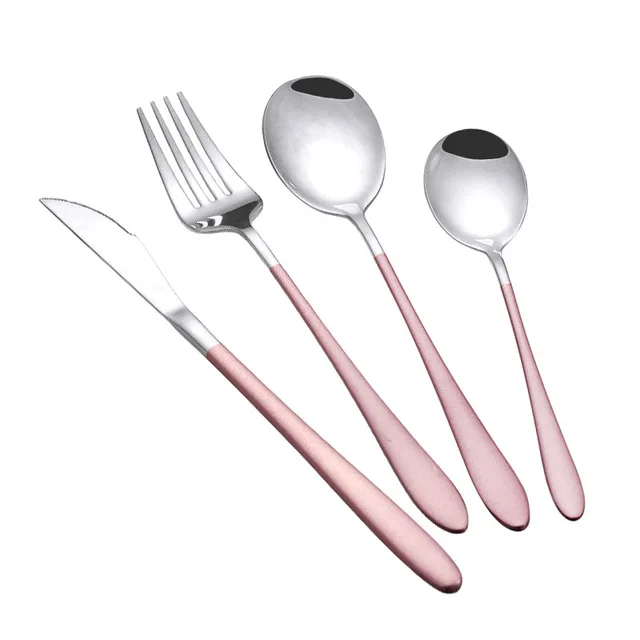 pink-silver EIMAI 4 шт 304 набор столовых приборов из нержавеющей стали многоразовая металлическая соломинка нож ложка Вилка для обеда набор портативной посуды для путешествий - Цвет: pink-silver