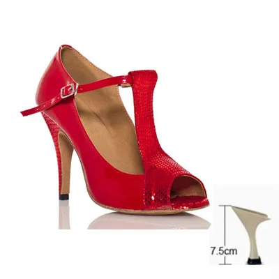 red heel 7.5cm Профессиональная обувь для латинских танцев; бальные туфли; женская танцевальная обувь на каблуке 5-10 см; zapatos de mujer - Цвет: red heel 7.5cm