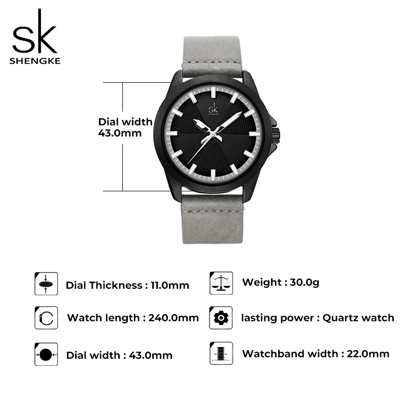 Shengke Women Fashion Grey Quartz Watch Lady Leather Watchband High Quality Casual Waterproof Wristwatch Gift for Wife New