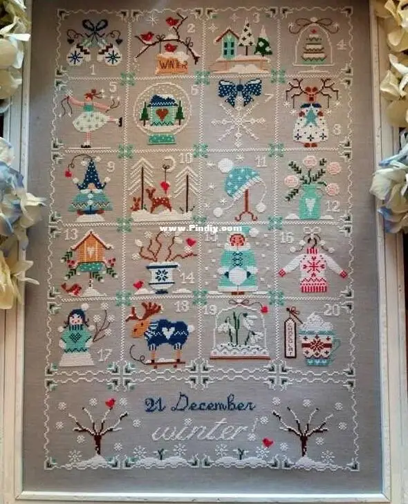 Autumn Calendar Cross Stitch Kit 4 Seasons 18ct 14ct 11ct Flaxen Linen Fabric Cloth Cotton Thread Embroidery DIY Handmade