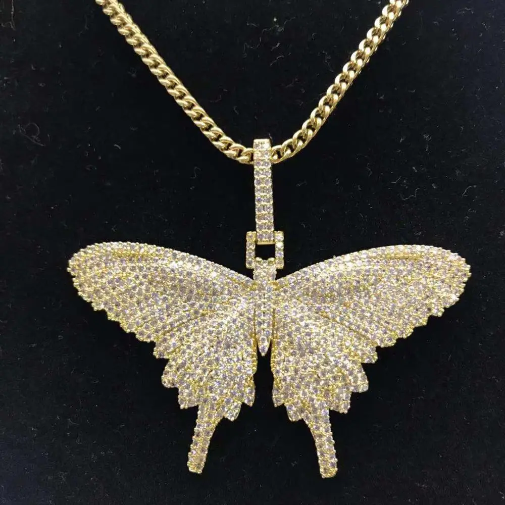 Bling bling AAA CZ Льдом Из бабочки кулон