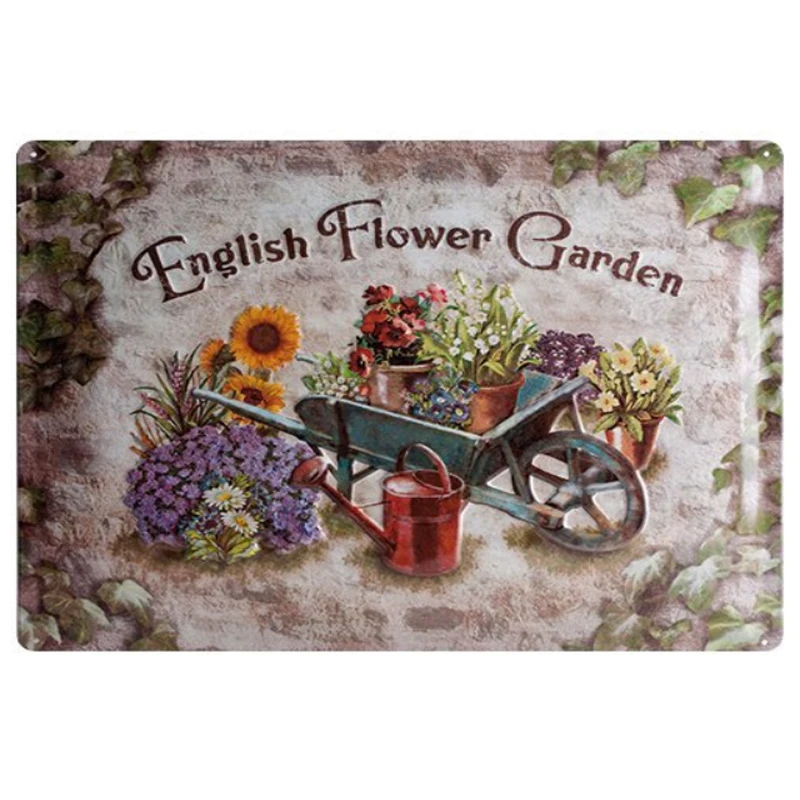 Flower garden tin sign vintage metal plate retro iron painting decor wall of home cafe bar gym garage pub