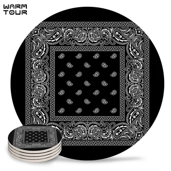 

4/6/8 PCS Bandana Pattern Placemat Ceramic Drink Coasters Table Decoration Kitchen Accessories Absorbent Moisture