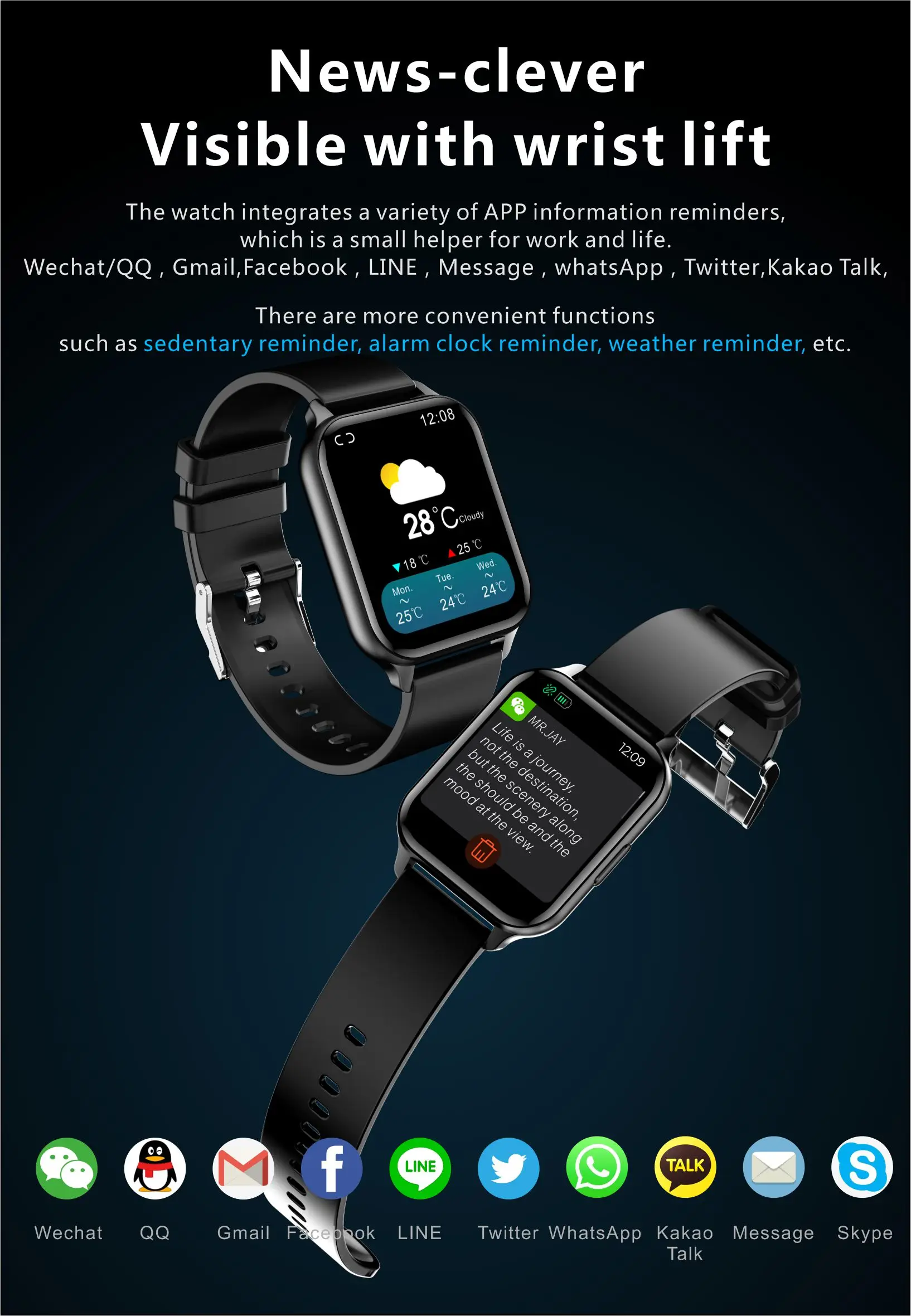 2022 Body temperature,Health monitoring of heart rate, blood pressure and blood oxygen，Music control ,IP68 Smartwatch