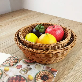 

Gift Hampers Vintage Vegetable Fruit Basket Bread Weaving Round Kitchen Hand Made Home Decor Storage Snacks Organizer Multi Use
