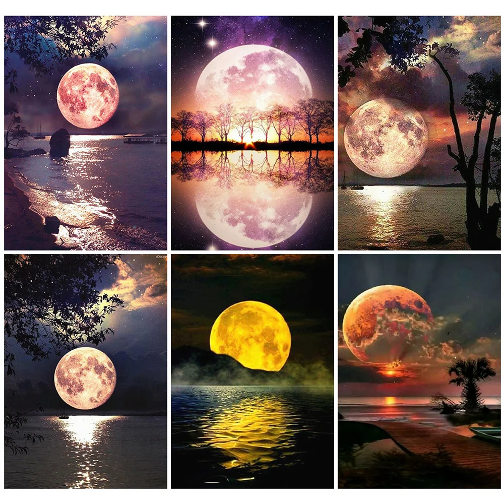 HUACAN Moon Алмазная картина полностью квадратная 5D Вышивка пейзаж мозаика ручной