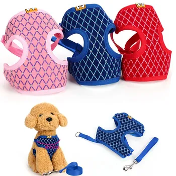 

Fashion Small Dog Vest Harness Breathable Mesh Clothing Flash Drill Reflective Chest Strap Dog Leash Pet Supplies Dog Collar