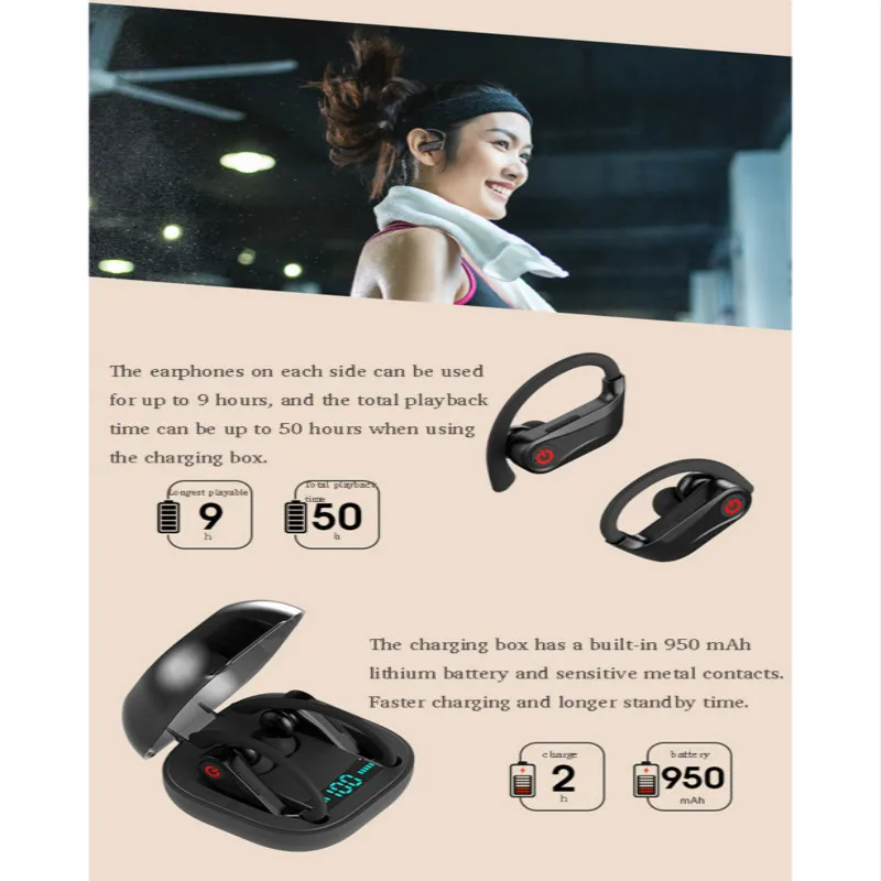 Q62 TWS Беспроводные Bluetooth 5 0 наушники стерео спортивные 950 мАч чехол