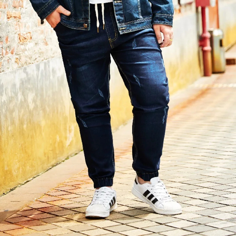 

Plus-sized Elasticity Jeans Korean Wave Harem Elastic Waist Trousers Large Size Men'S Wear Plus-sized Pants Fat Ankle Banded Pan