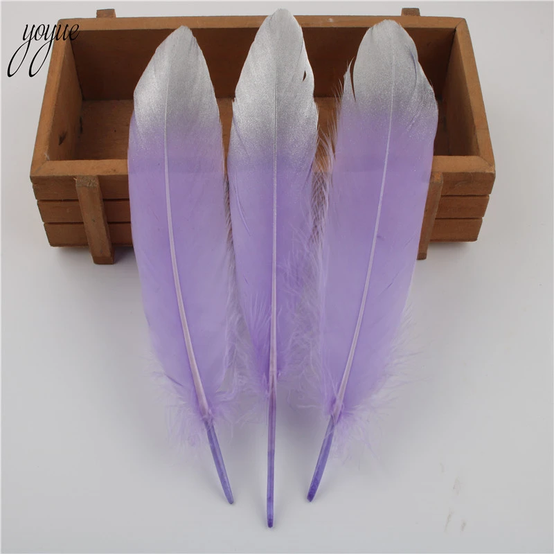 Light purple silver 10 шт./партия, золотые гусиные перья 15-20 см/6-8 дюймов, перья для рукоделия, украшения, аксессуары, свадебное украшение шлейф - Цвет: Light purple silver
