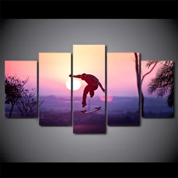 

Hot Selling 5 Pieces Home Decor Print oil painting Wall Art Decorations Wall Canvas,Skateboard Cool Sport Sunset