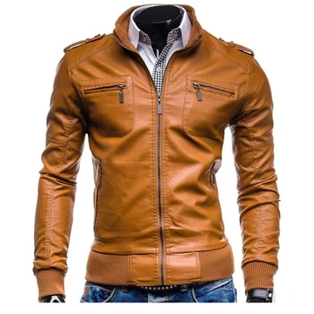 

ZOGAA 2019 Mew Men Leather Locomotive Wind Slim Body Collar Pocket PU Jacket Autumn Winter New Brown Black Color Size S- XXL