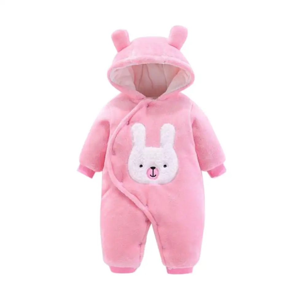 Kidlove/теплый зимний осенний толстый комбинезон с капюшоном для мальчиков и девочек с милым рисунком медведя - Цвет: Pink