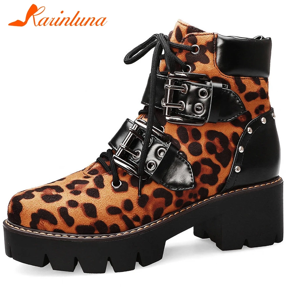 

Karinluna 2019 Autumn winter big Size 43 Women ankle Boots Woman Shoes fashion chunky heels female shoes motorcycles boots