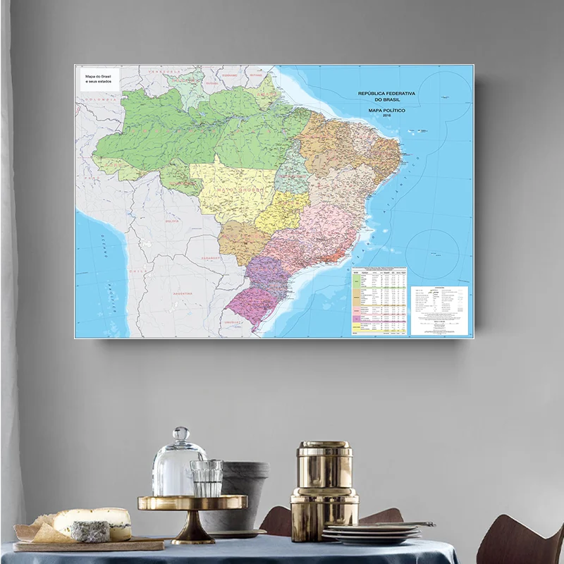150x100cm Brazil Map with Portuguese Language Non-woven Large Political Map of The Brazil Detailed Poster Foldable Picture
