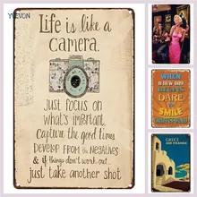 Жизнь как знак Ретро-камеры металлическая картинка декоративная табличка на дверь винтажная вывеска для декора девиз английская табличка на заказ доска фото настенный дисплей